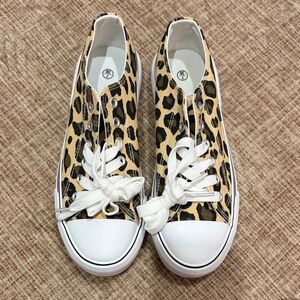 Amazon Leopard Print Canvas Sneakers in Tan, Black, White